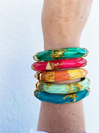 Gold Leaf Thin Faceted Lucite Bangles *SAMPLE SALE