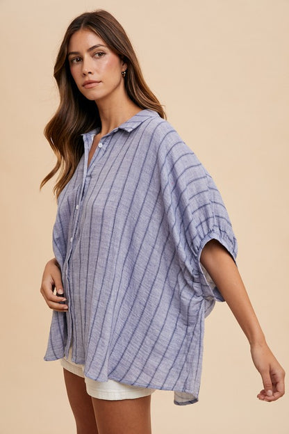 Annie Wear Striped Button Up Half Sleeve Shirt