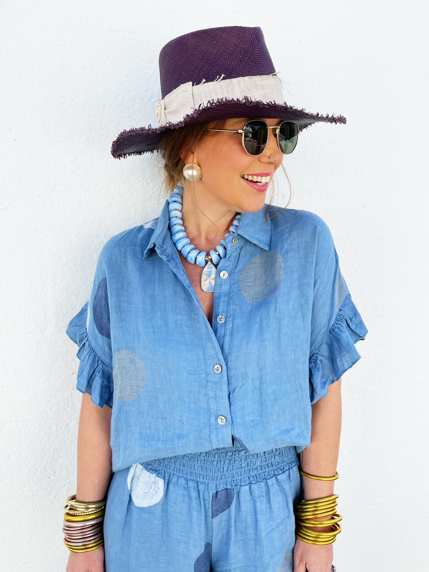 Phoebe Top in Blue Polka Dot