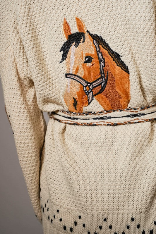 Western Horse Belted Cardigan Sweater PREORDER