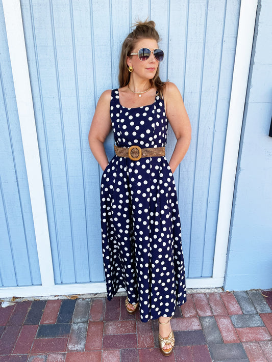 Polly Polka Dot Dress Navy