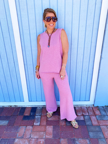 Lt Rose Cotton Slub Tank and Pants Set