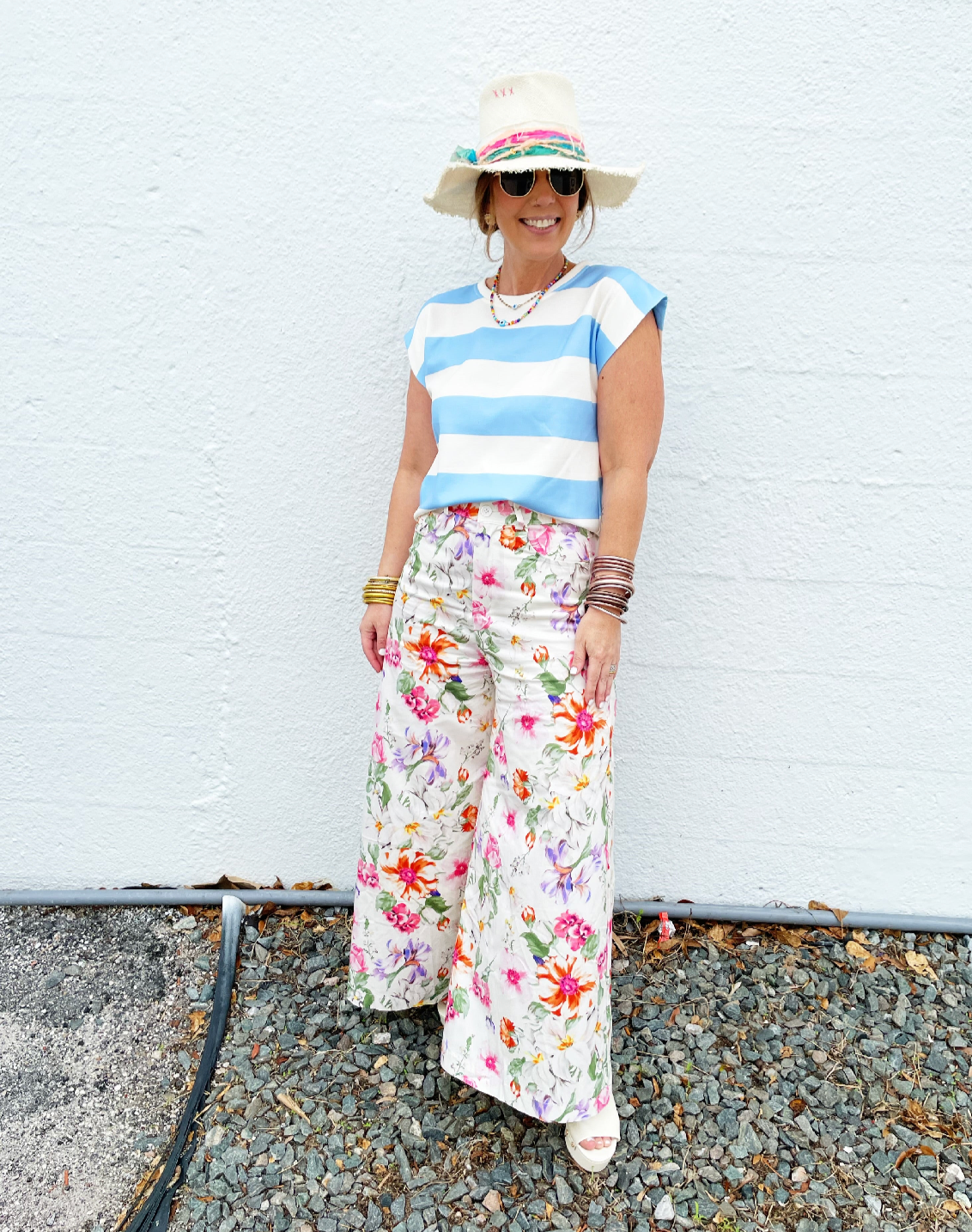 Floral Pants in White