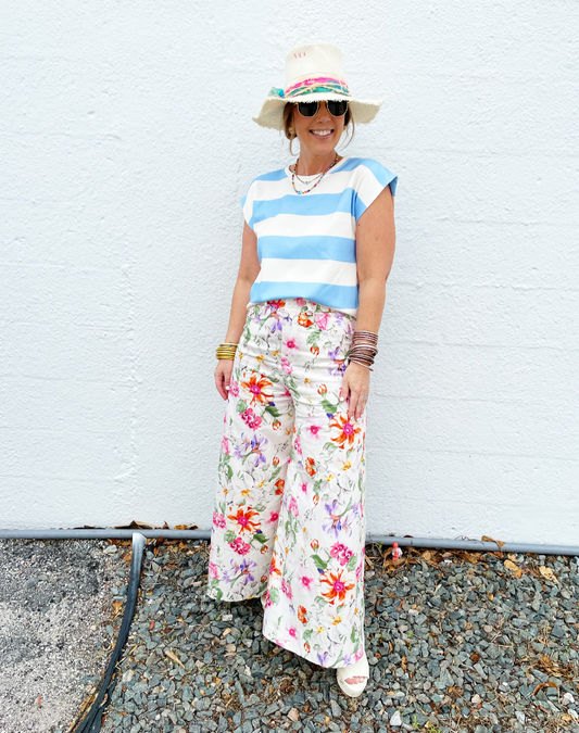 Floral Pants in White