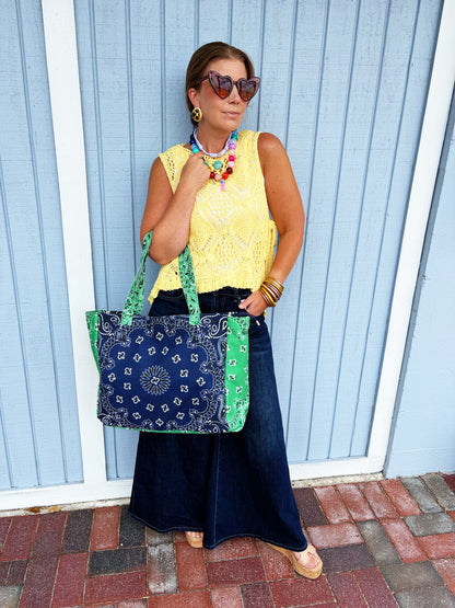 Bailey Bandana Tote Navy/Green