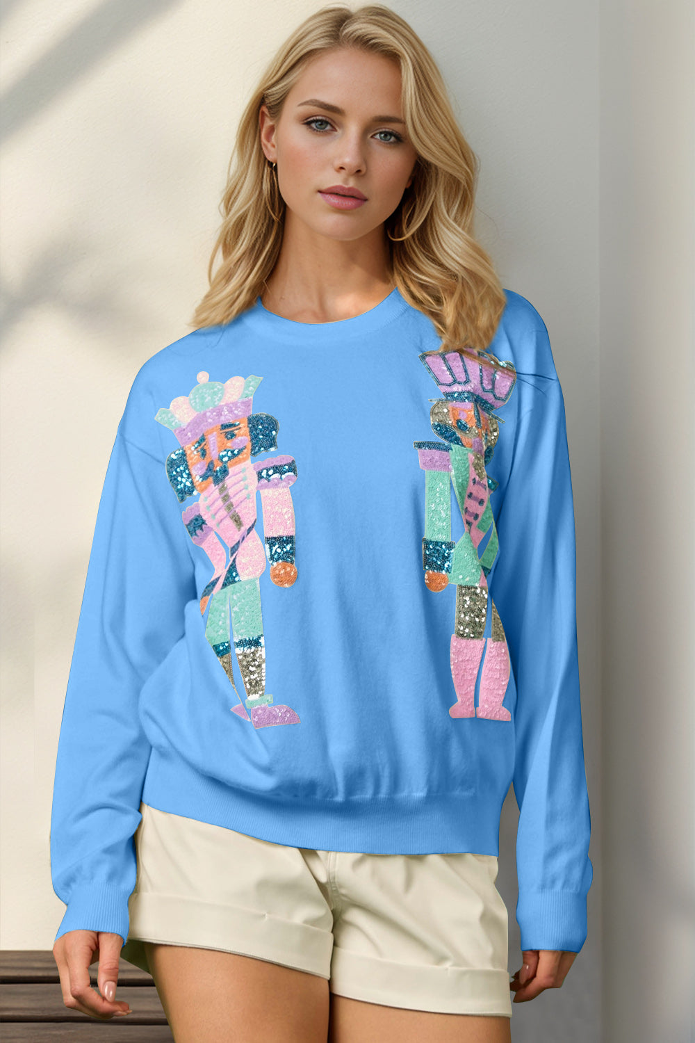 Full Size Sequin Nutcracker Long Sleeve Sweater PREORDER