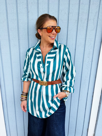 Odette Tunic Ocean and White Stripe