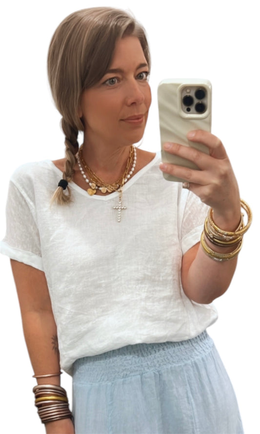 Suzanne V Neck Tee in White