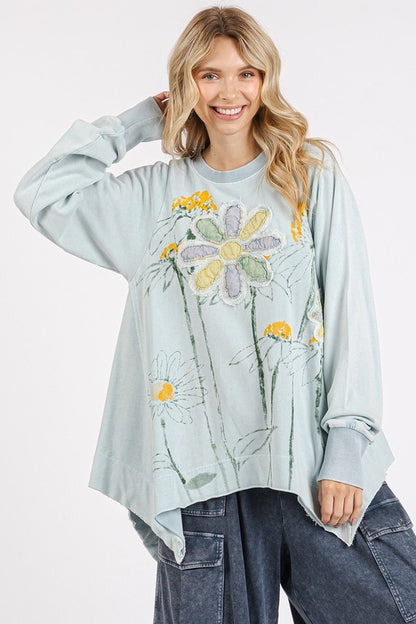 Flower Graphic Print and Patch Oversized Sweatshirt