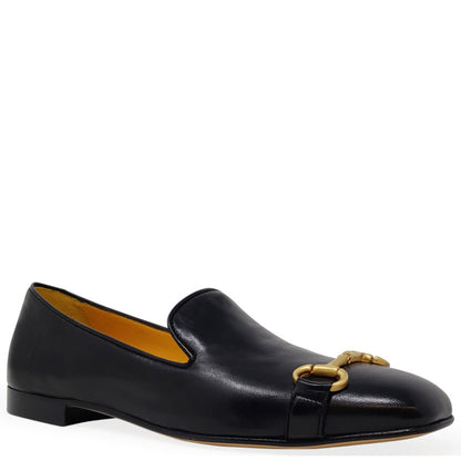 Black Leather Square Toe Loafer