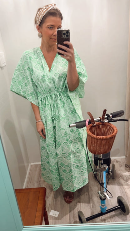 Emma Kaftan Green & White Fan