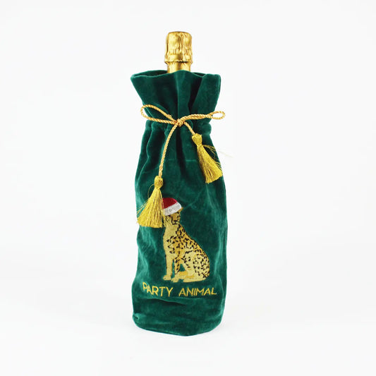 Leopard Embroidered Green Wine Bag