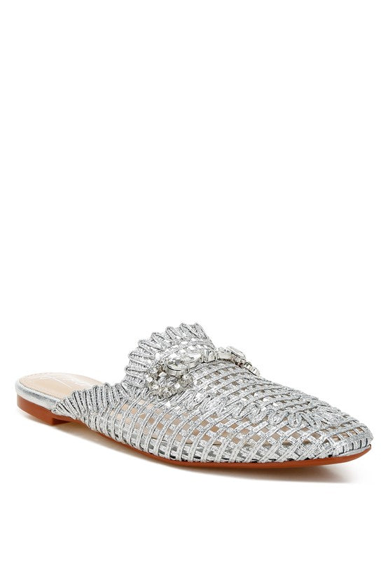 Roboma Metallic Woven Diamante Mules