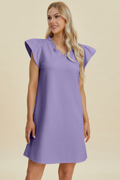 Ruffled V-Neck Cap Sleeve Dress PREORDER