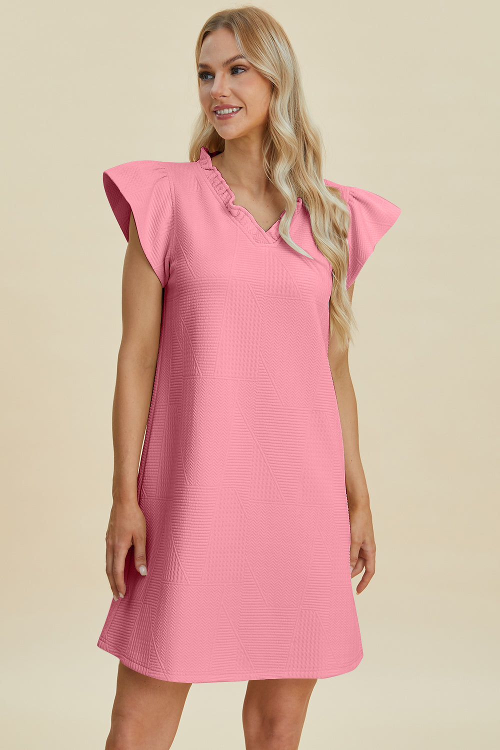 Ruffled V-Neck Cap Sleeve Dress PREORDER