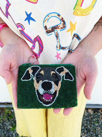 Custom Beaded Dog Coin Purse - double sided- 2 dogs