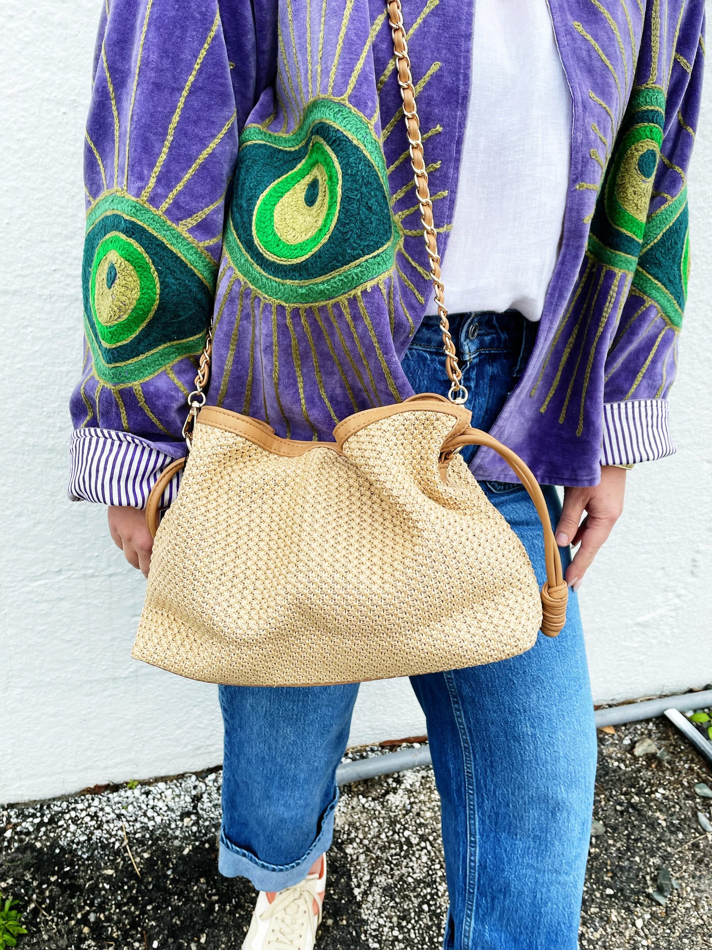 Taylor Capri Crossbody- Toast raffia