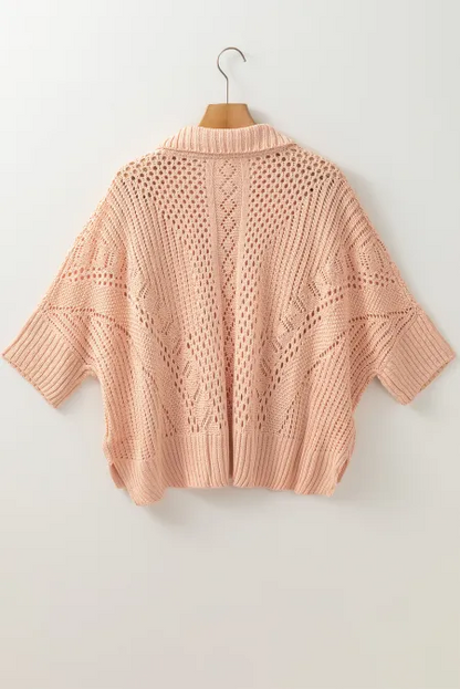 Cutout Collared Neck Three-Quarter Sleeve Sweater PREORDER