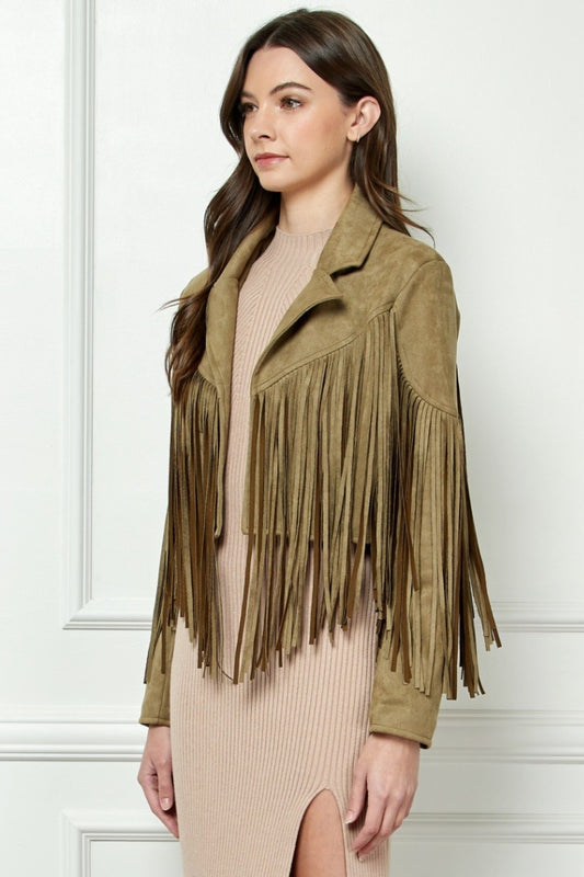 Suede Fringe Long Sleeve Moto Jacket