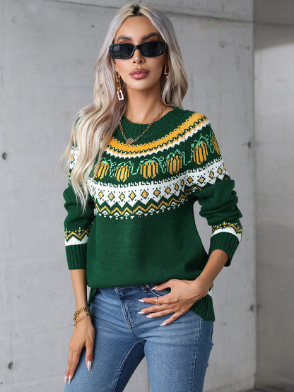 Angel Wings Geometric Round Neck Long Sleeve Sweater