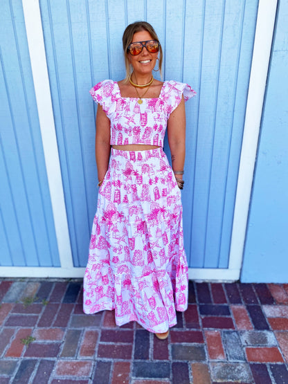 Flutter 2 Piece in Pink & White