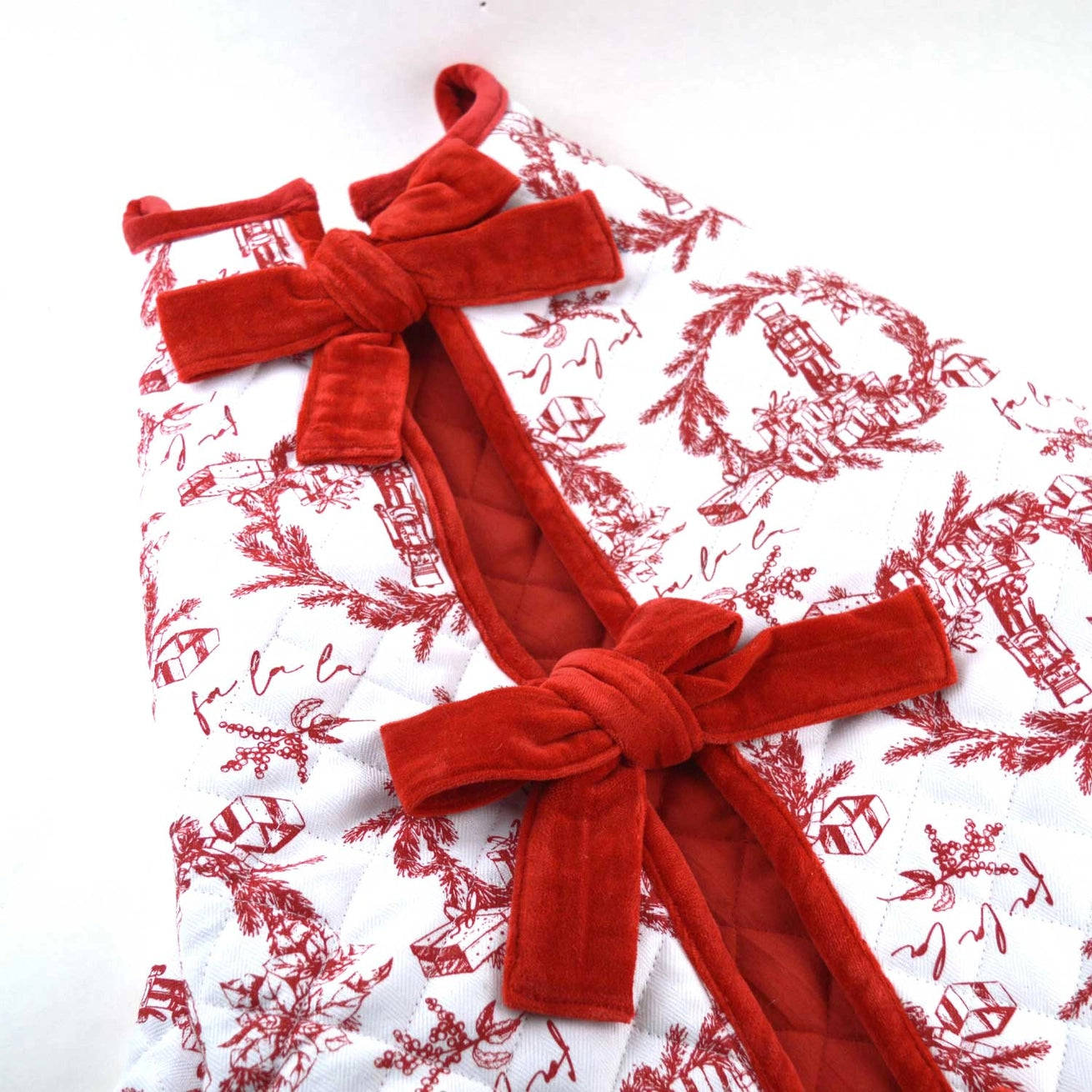 Holiday Toile Red Quilted Tree Skirt