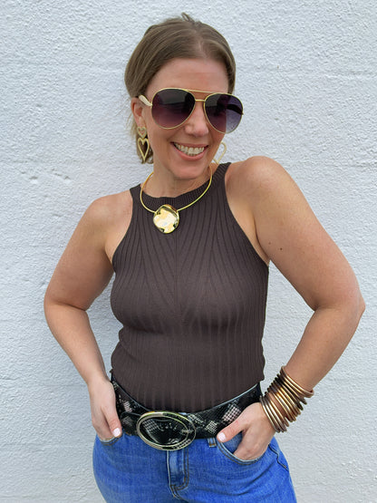 Brown Ribbed Tank