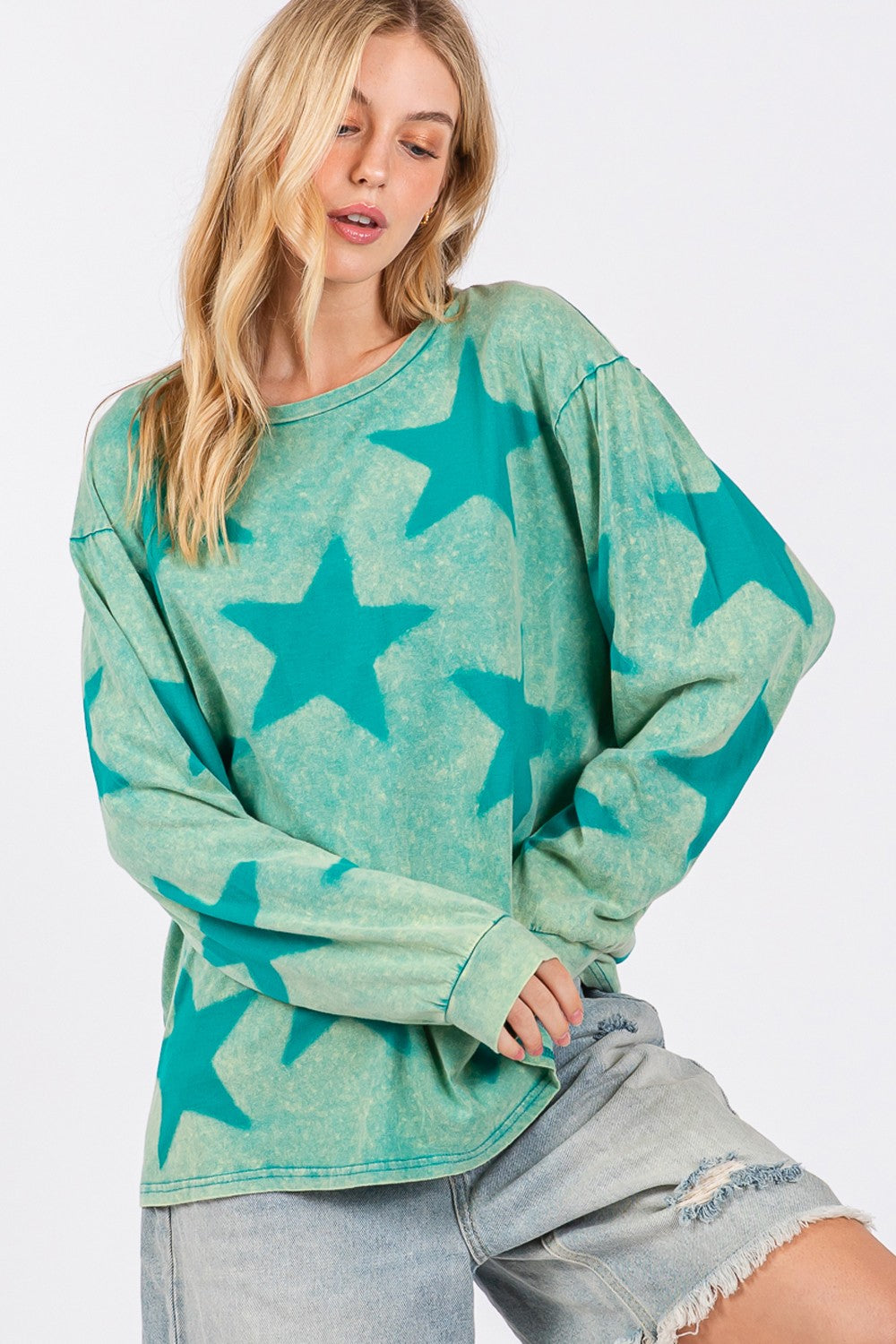 Mineral Wash Star Pattern T-Shirt