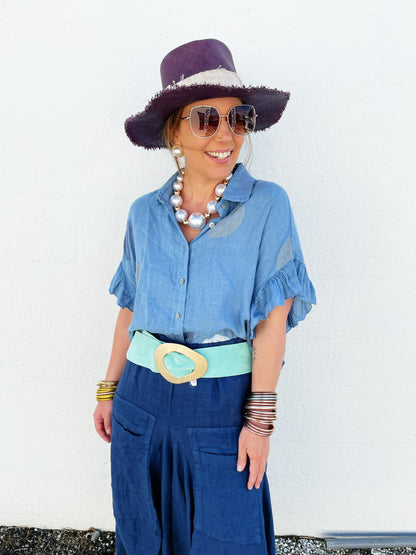 Phoebe Top in Blue Polka Dot