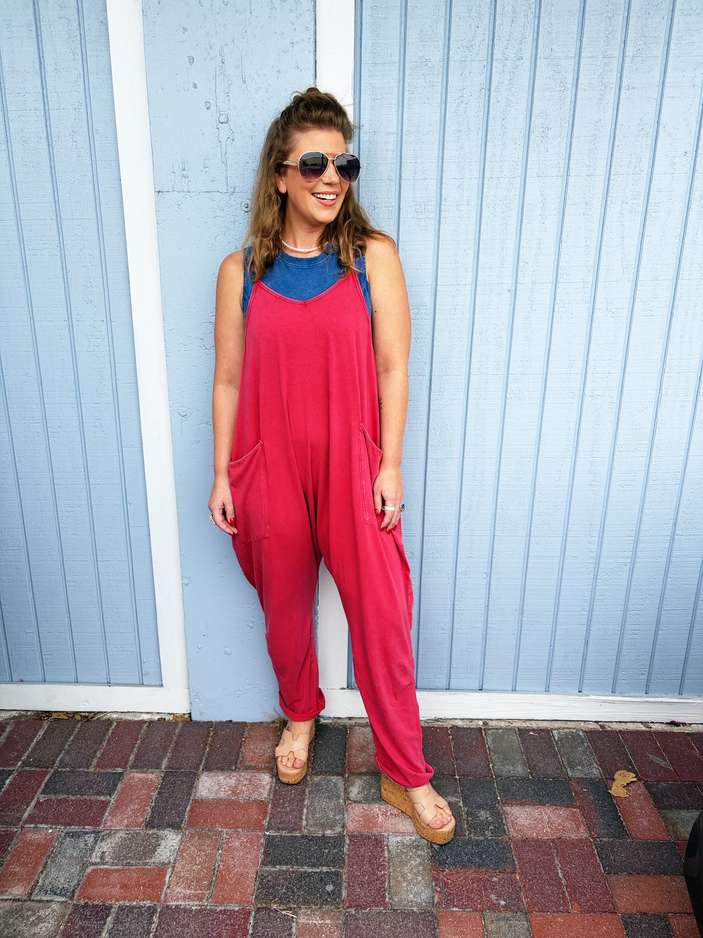 Mineral Wash Spaghetti Strap Jumpsuit