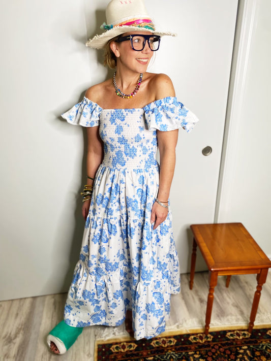 Charlie Dress Blue & White Floral