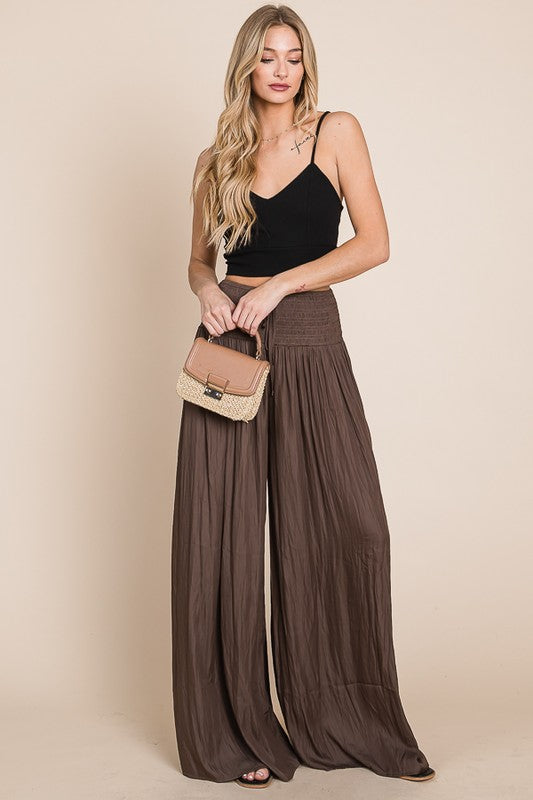 Ruched waist wide resort pants in plus sizes