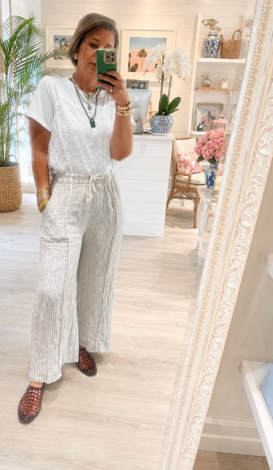 Striped Linen Pants- GREY
