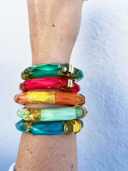 Gold Leaf Thin Faceted Lucite Bangles *SAMPLE SALE