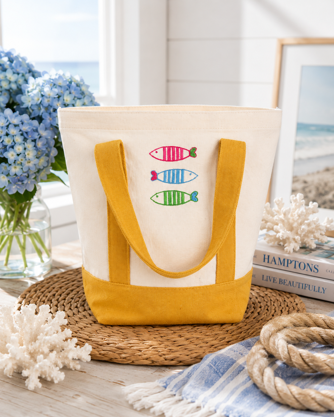 Here Fishy Tote Bag (Mustard)
