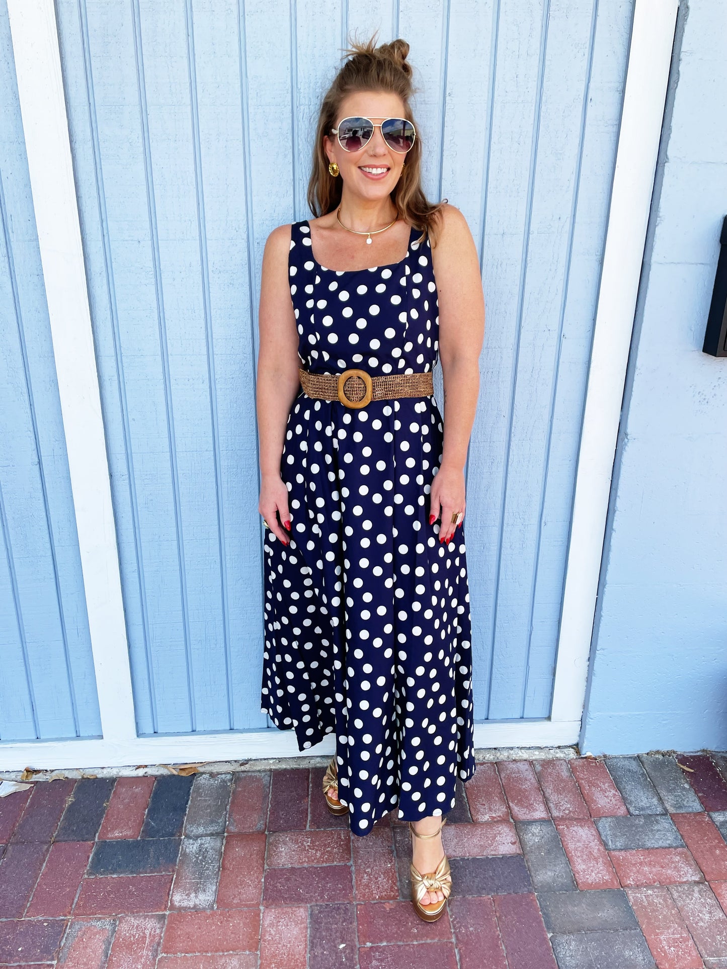 Polly Polka Dot Dress Navy