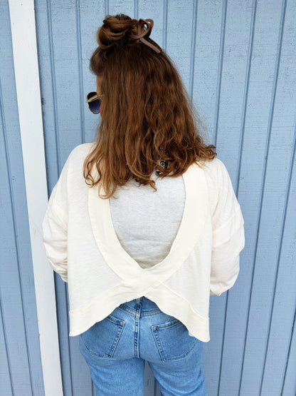 Cross Detail Open Back Long-sleeve Top