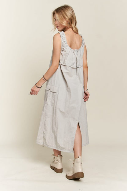 Drawstring Slit Back Cargo Dress