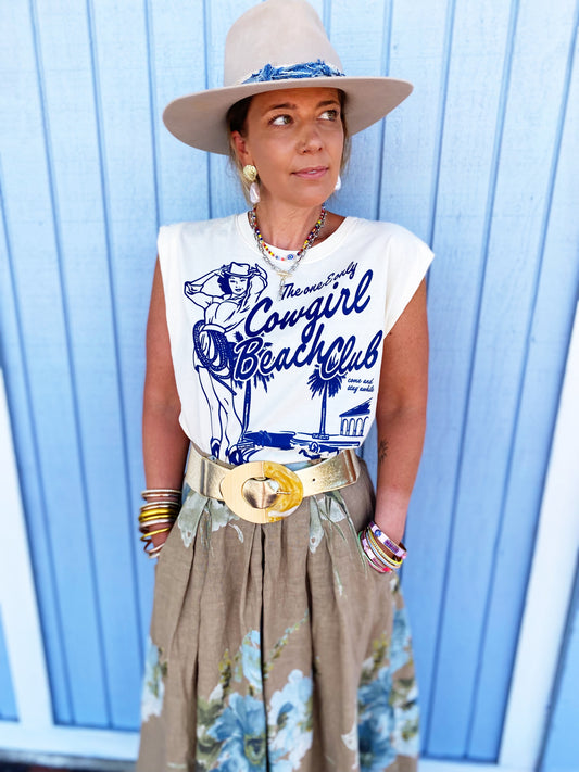 Cowgirl Beach Club Muscle Tank-cream