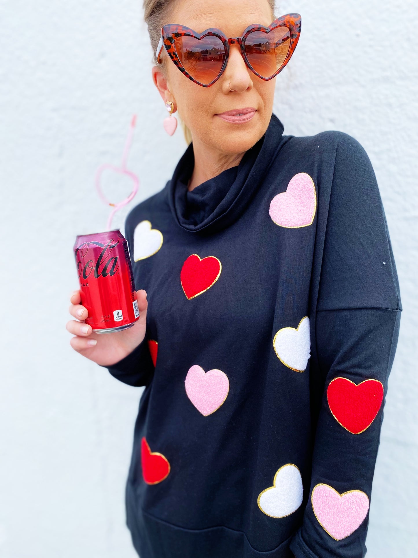 Valentine’s Day Heart Patched Turtleneck Long Sleeve Top