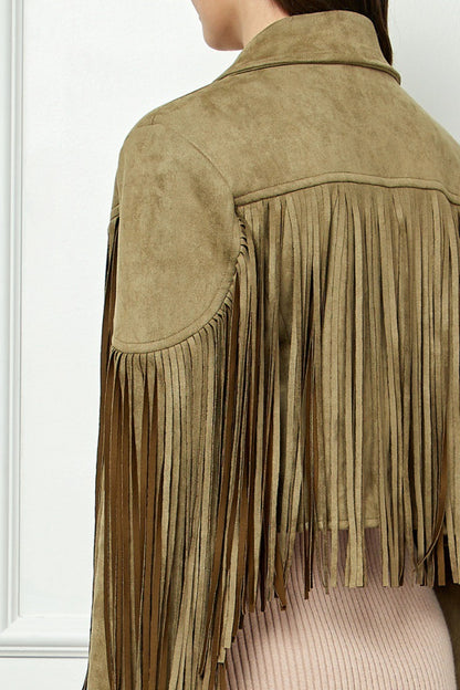 Suede Fringe Long Sleeve Moto Jacket