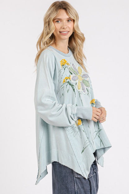 Flower Graphic Print and Patch Oversized Sweatshirt