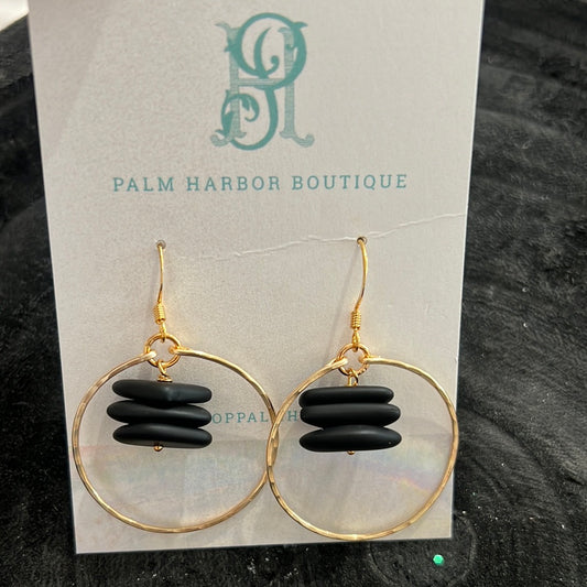 Hawaiian Gold Plated- Black Sea Glass Earrings