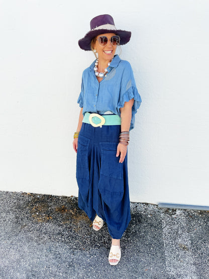 Phoebe Top in Blue Polka Dot