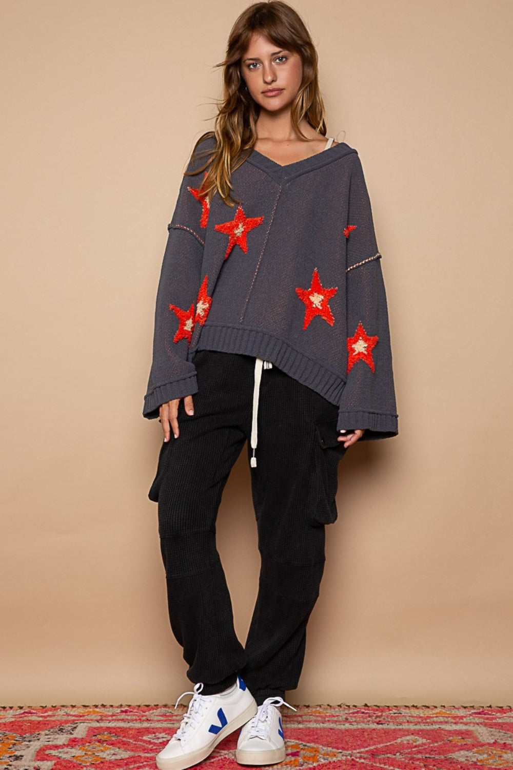 Long Sleeve Star Patch Sweater