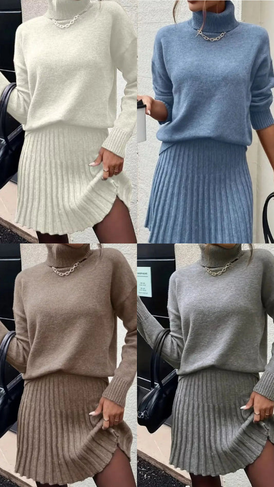 Turtleneck Long Sleeve Top and Skirt Sweater Set PREORDER