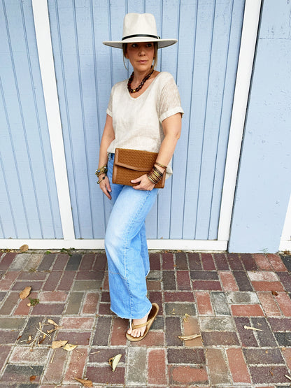 Beth Clutch- Woven Saddle Vegan Suede