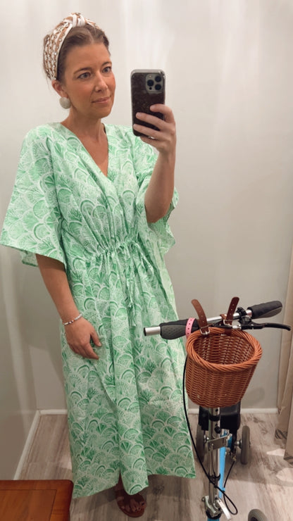 Emma Kaftan Green & White Fan