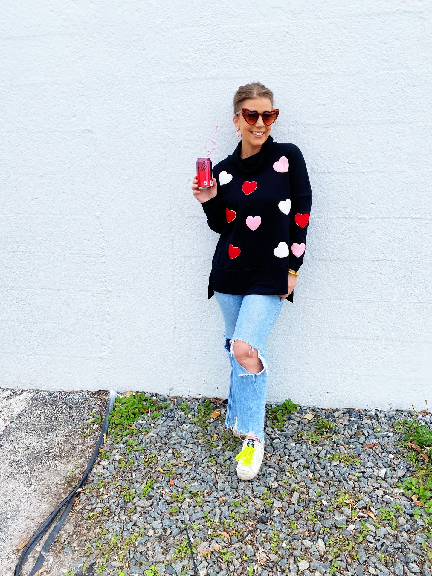 Valentine’s Day Heart Patched Turtleneck Long Sleeve Top