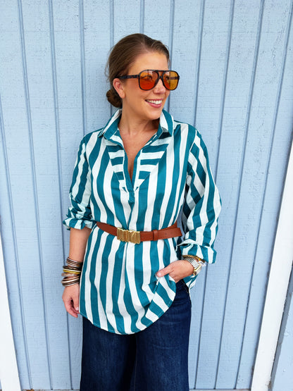 Odette Tunic Ocean and White Stripe